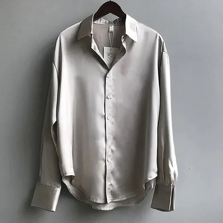 Satin Long-Sleeve Button-Down Blouse