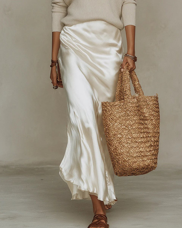 Satin Slip Midi Dress and Knit Jumper Set