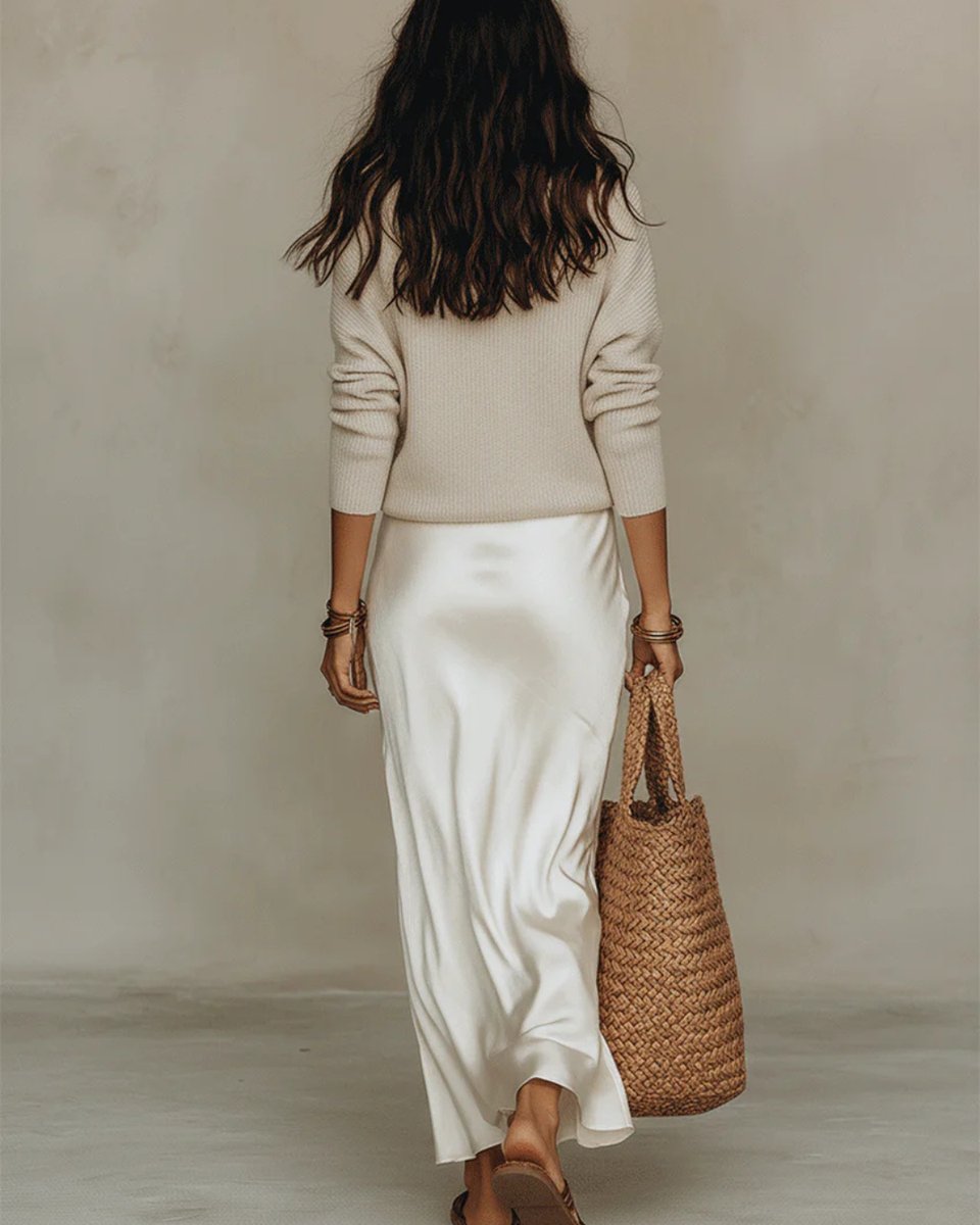Satin Slip Midi Dress and Knit Jumper Set