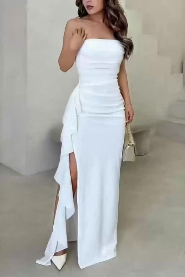 Satin Strapless Wrap Maxi Dress