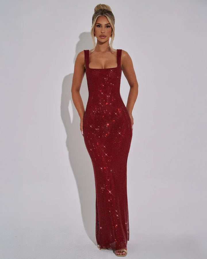 Sequin Embellished Sleeveless Maxi Evening Gown