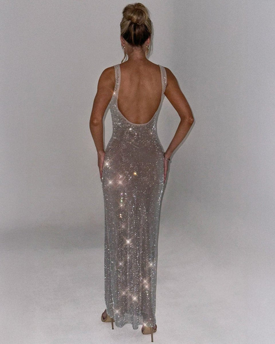 Sequin Embellished Sleeveless Maxi Evening Gown