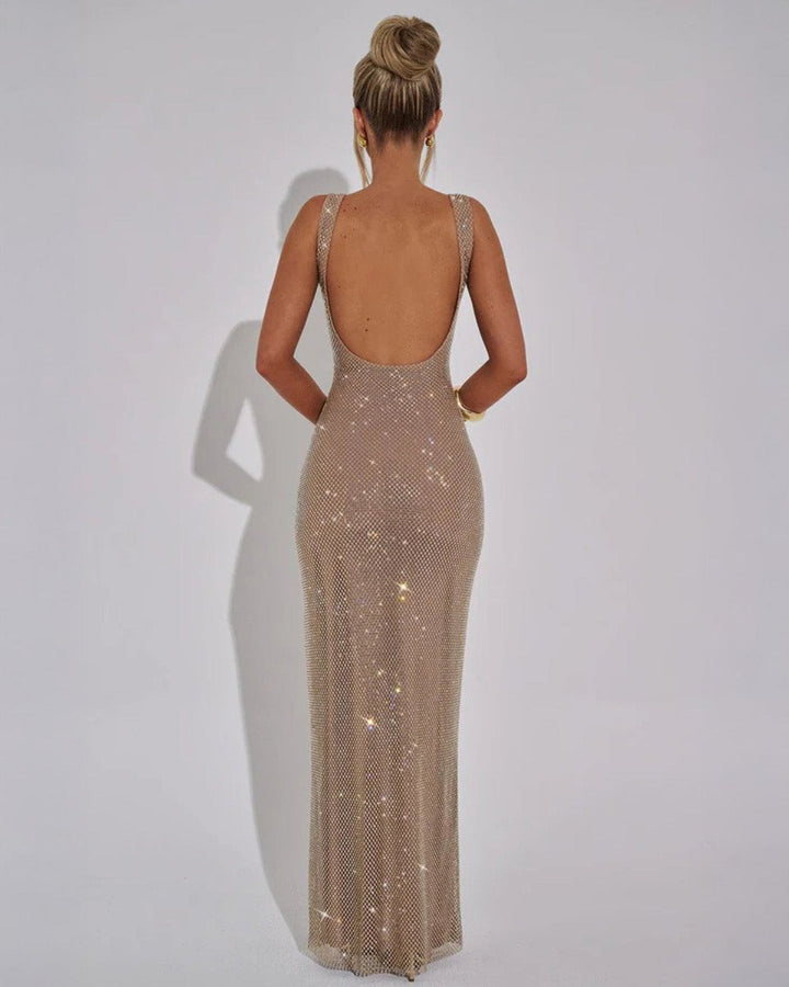 Sequin Embellished Sleeveless Maxi Evening Gown