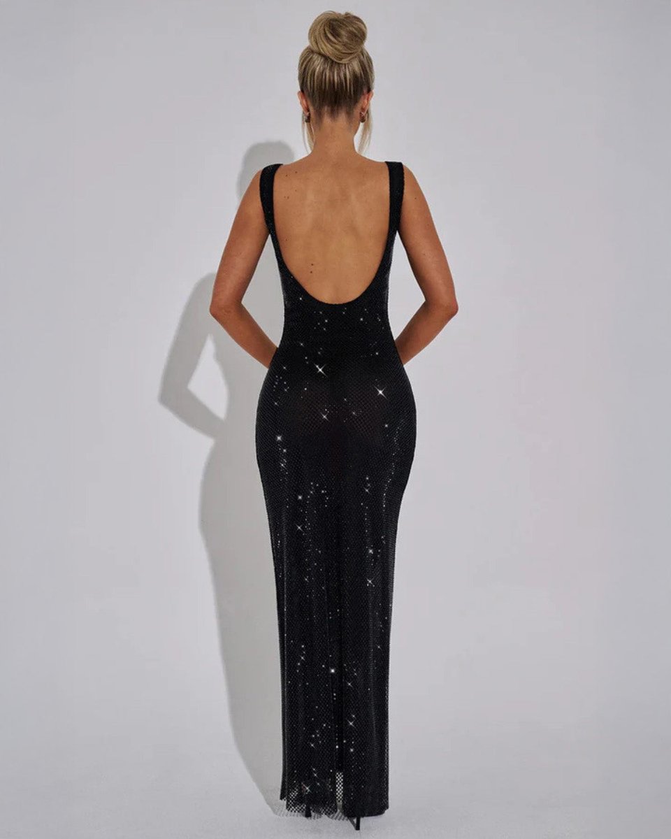 Sequin Embellished Sleeveless Maxi Evening Gown