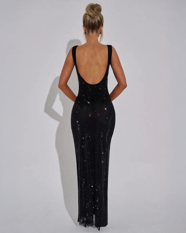 Sequin Embellished Sleeveless Maxi Evening Gown