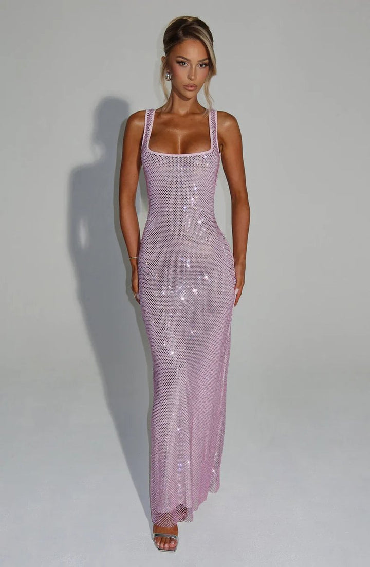 Sequin Embellished Sleeveless Maxi Evening Gown