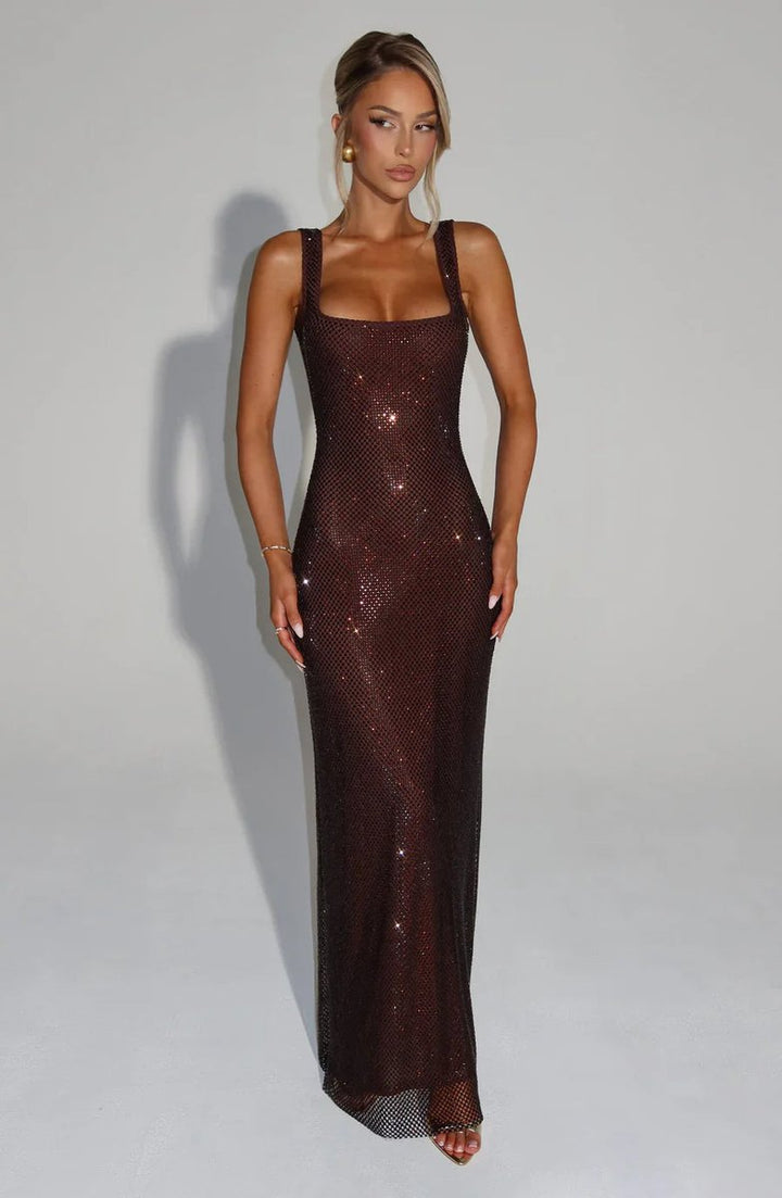 Sequin Embellished Sleeveless Maxi Evening Gown