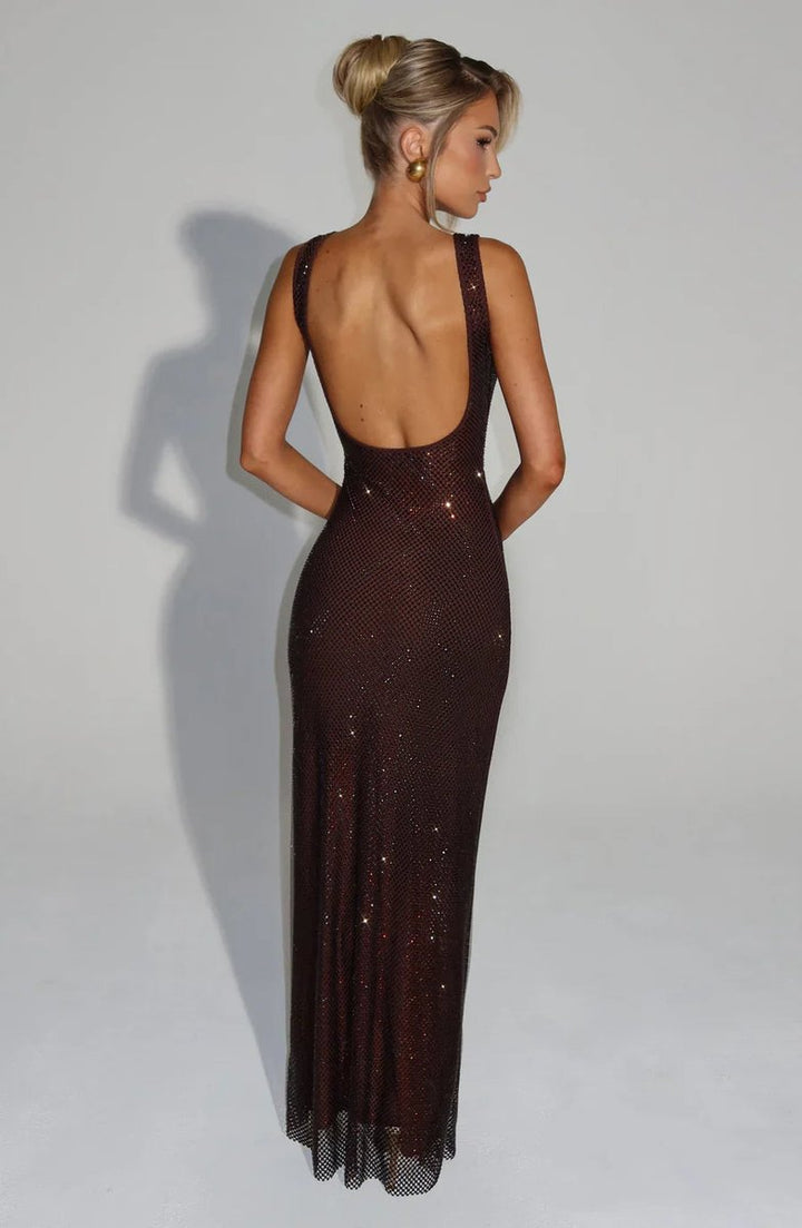 Sequin Embellished Sleeveless Maxi Evening Gown