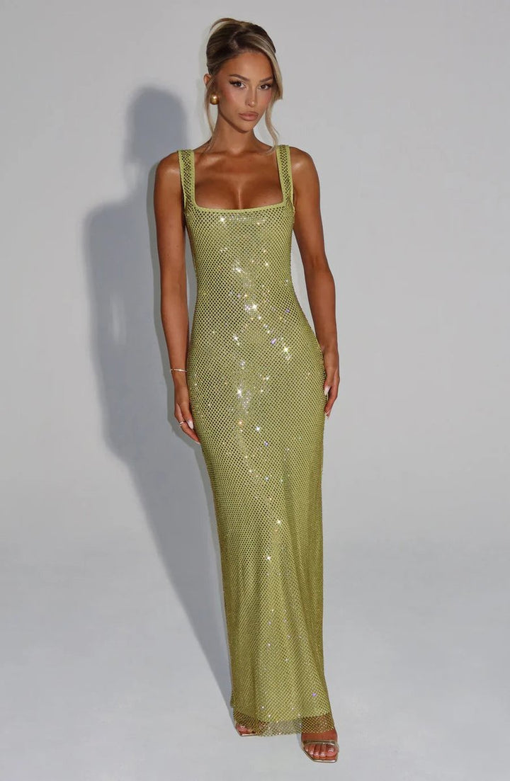 Sequin Embellished Sleeveless Maxi Evening Gown