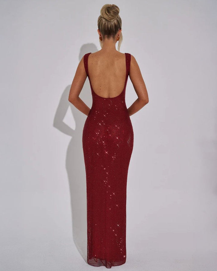 Sequin Embellished Sleeveless Maxi Evening Gown
