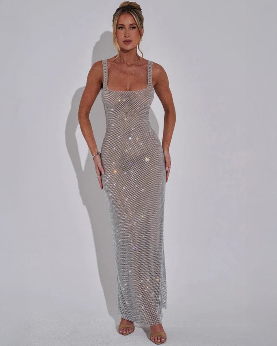 Sequin Embellished Sleeveless Maxi Evening Gown