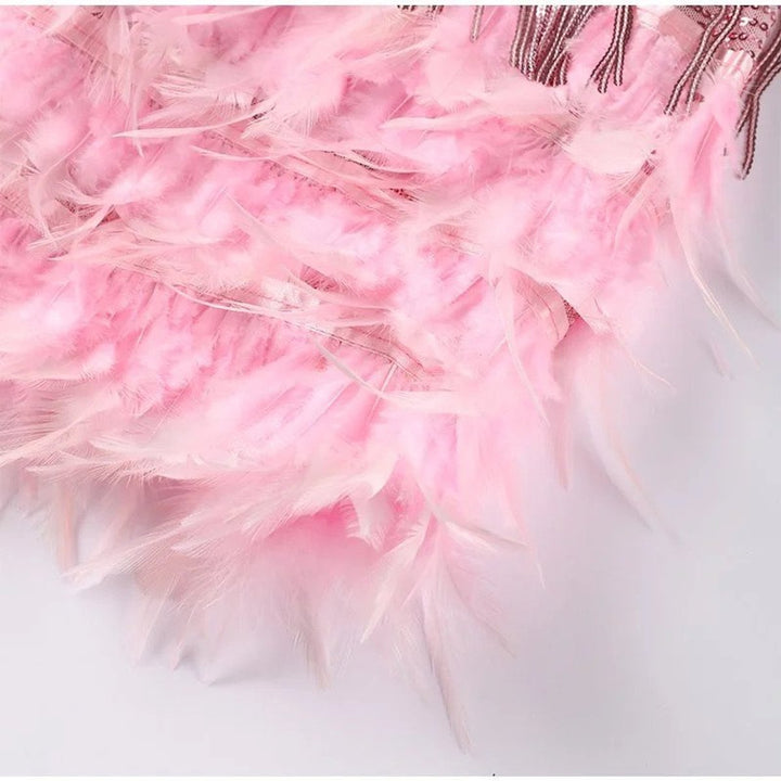 Sequin Fringe Feather-Hem Mini Cocktail Dress