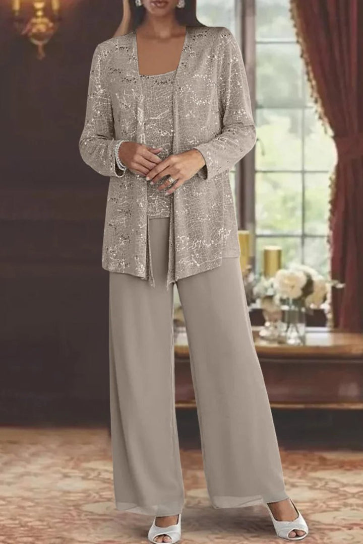 Sequined Wide-Leg Three-Piece Occasion Set