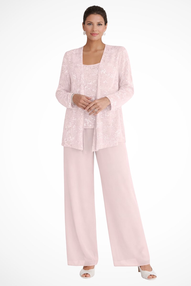 Sequined Wide-Leg Three-Piece Occasion Set