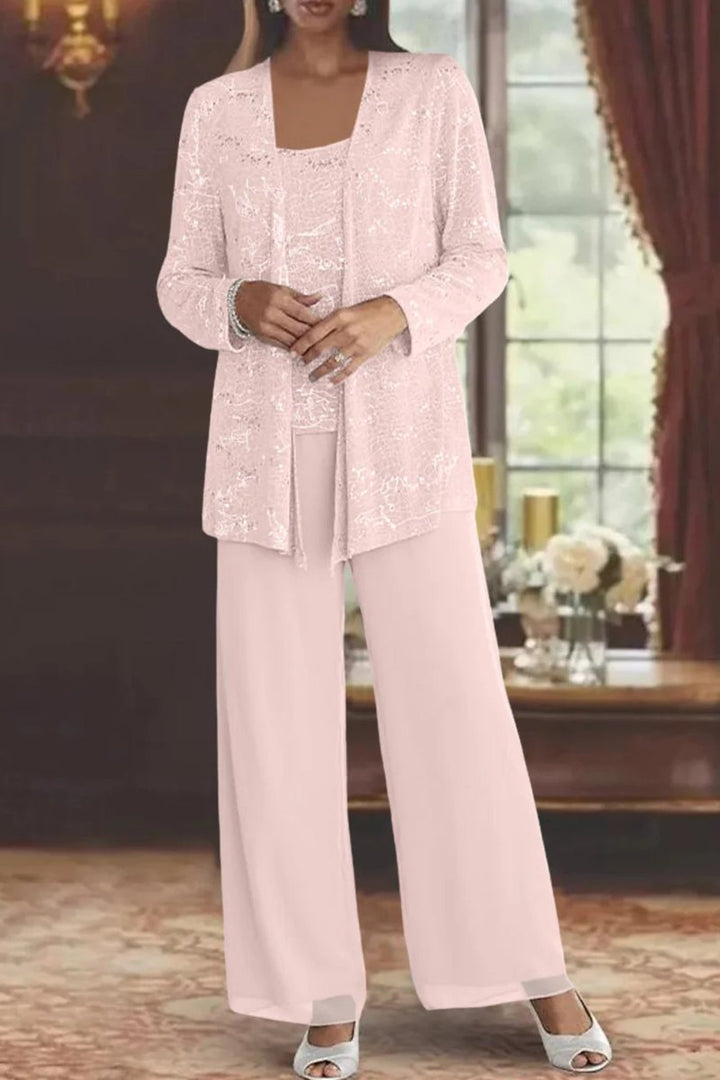 Sequined Wide-Leg Three-Piece Occasion Set