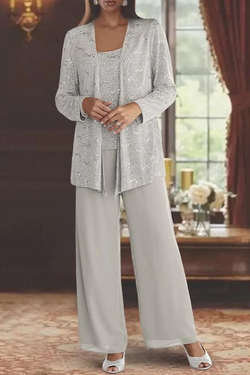 Sequined Wide-Leg Three-Piece Occasion Set