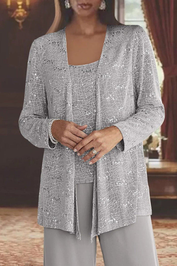 Sequined Wide-Leg Three-Piece Occasion Set