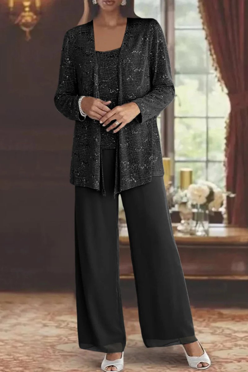 Sequined Wide-Leg Three-Piece Occasion Set