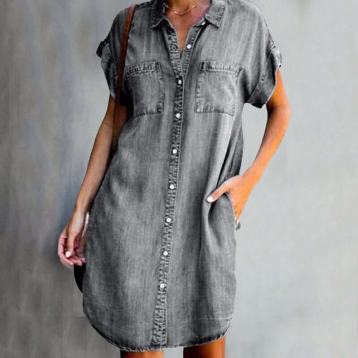 Short-Sleeve Denim Shirt Dress