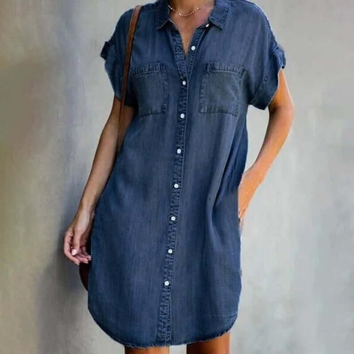 Short-Sleeve Denim Shirt Dress