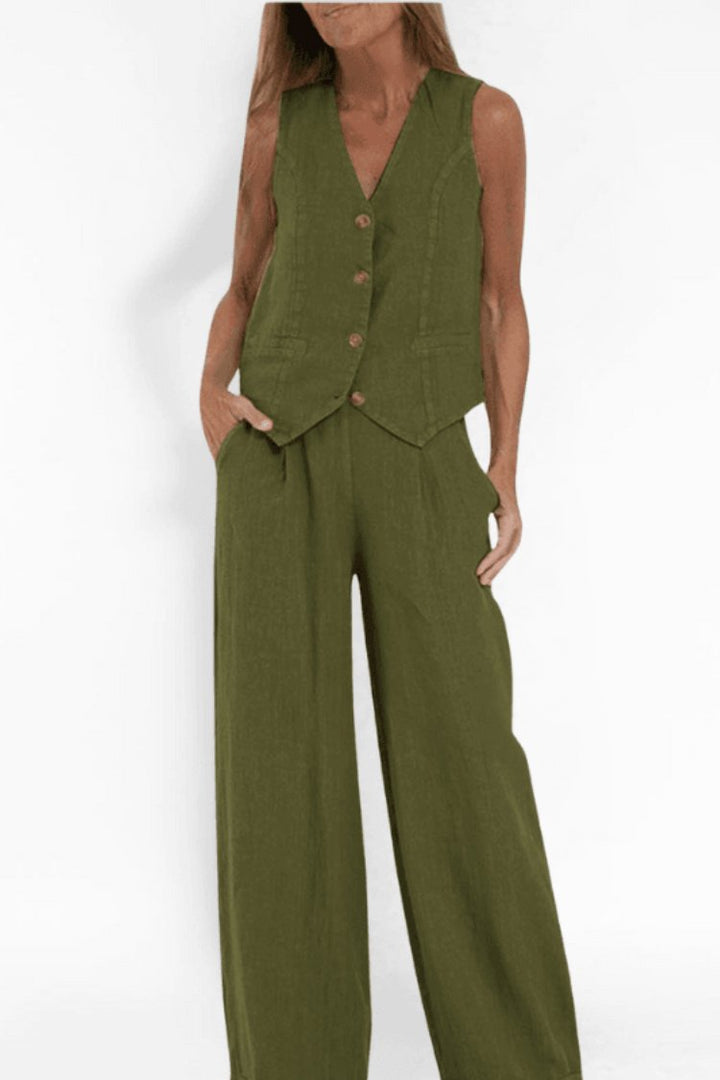 Sleeveless Waistcoat and Wide-Leg Trouser Set