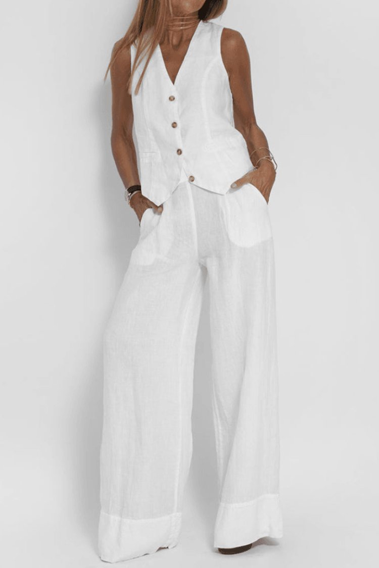 Sleeveless Waistcoat and Wide-Leg Trouser Set