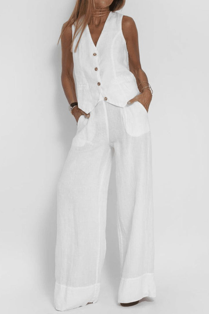 Sleeveless Waistcoat and Wide-Leg Trouser Set
