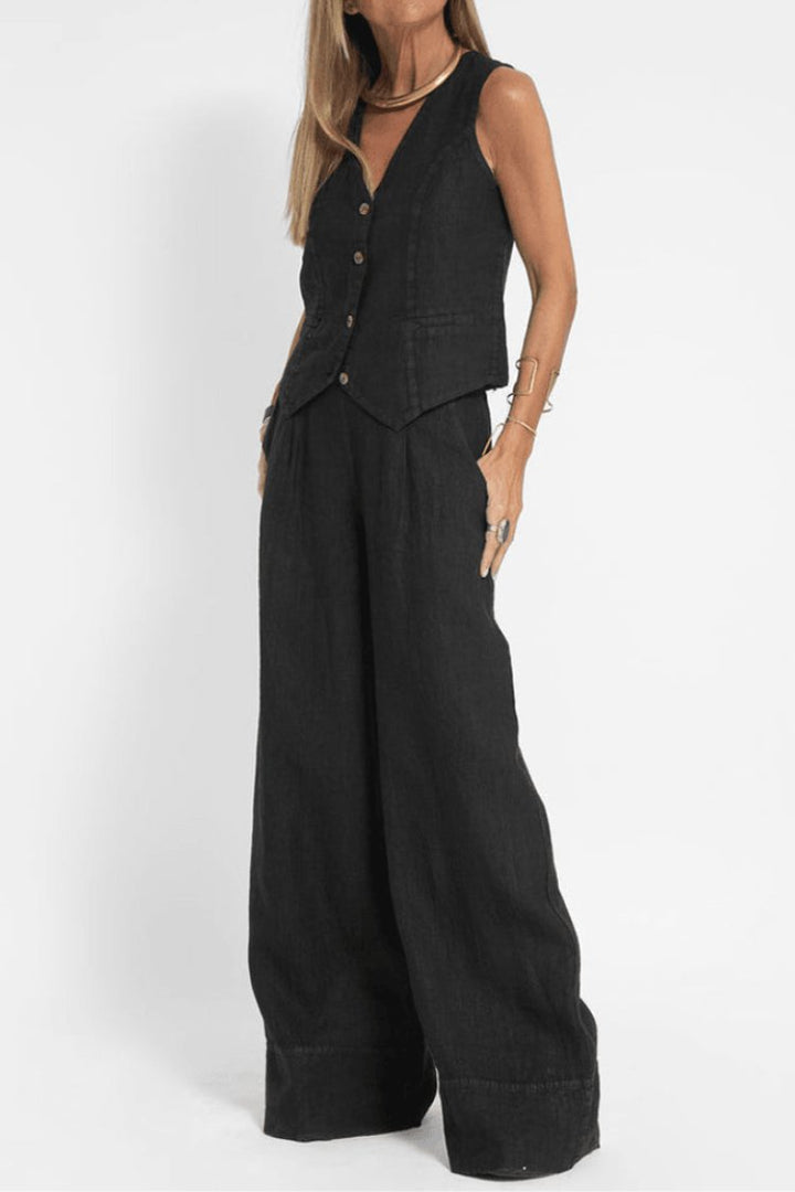 Sleeveless Waistcoat and Wide-Leg Trouser Set