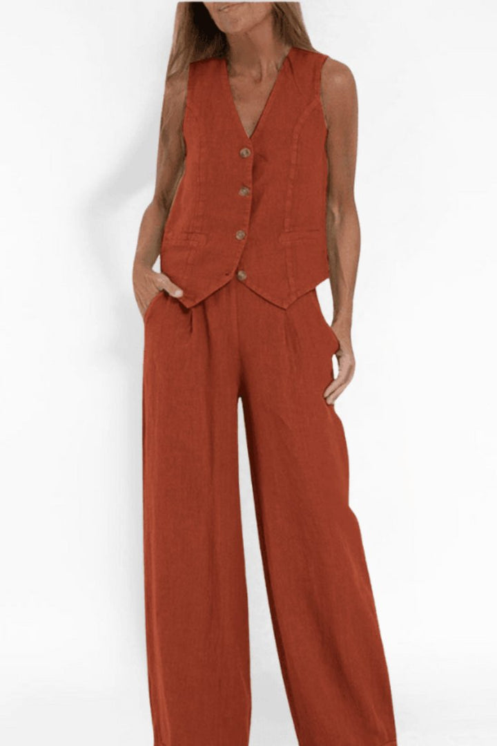 Sleeveless Waistcoat and Wide-Leg Trouser Set