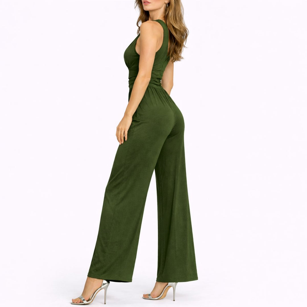 Sleeveless Deep V-Neck Wide-Leg Jumpsuit