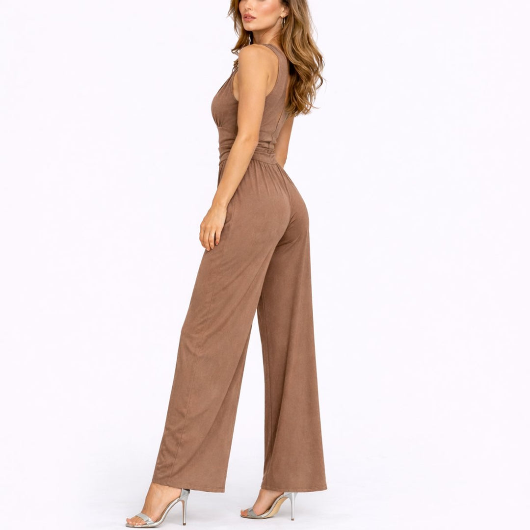Sleeveless Deep V-Neck Wide-Leg Jumpsuit