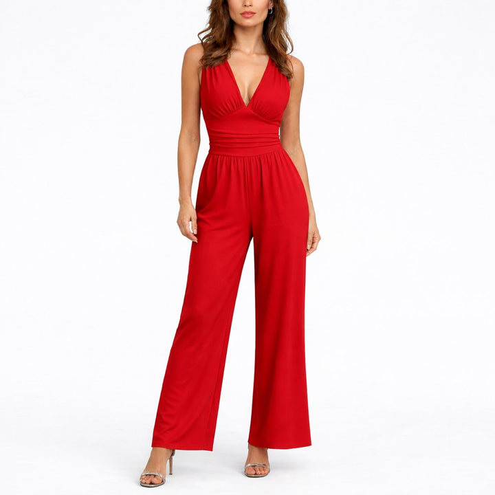 Sleeveless Deep V-Neck Wide-Leg Jumpsuit