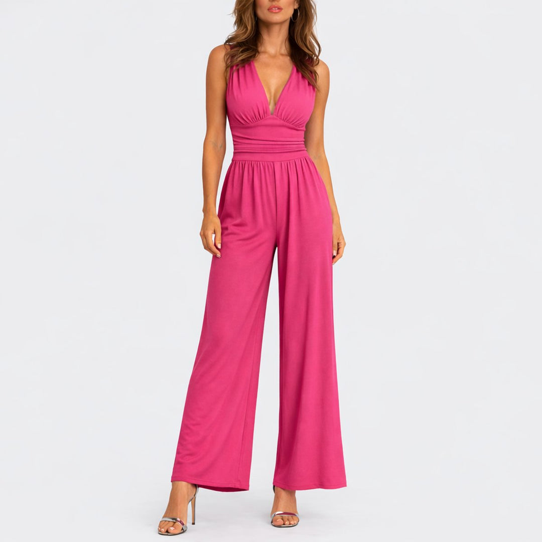 Sleeveless Deep V-Neck Wide-Leg Jumpsuit