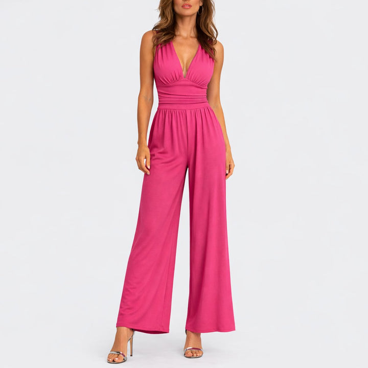 Sleeveless Deep V-Neck Wide-Leg Jumpsuit