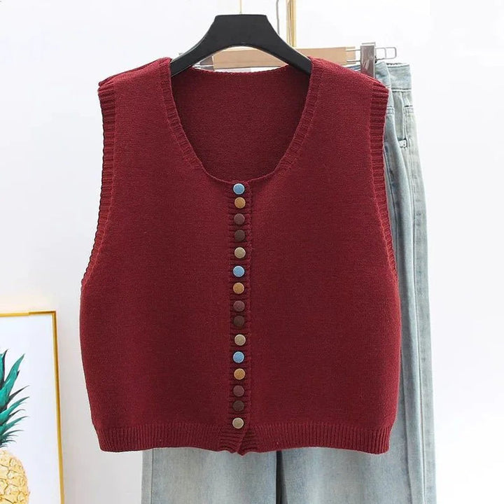 Sleeveless Knit Button-Front Vest