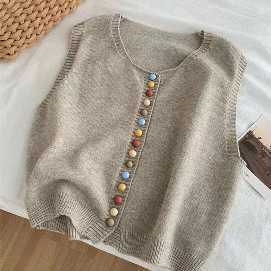 Sleeveless Knit Button-Front Vest