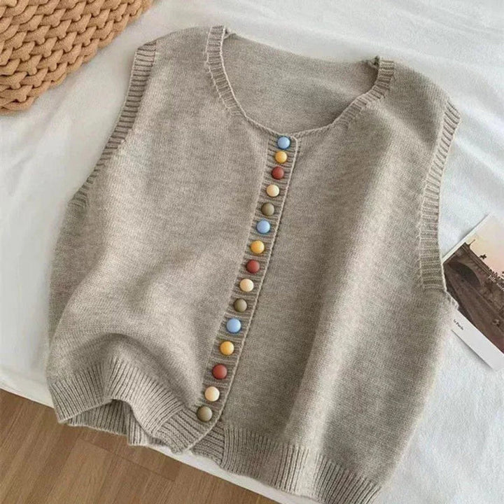 Sleeveless Knit Button-Front Vest