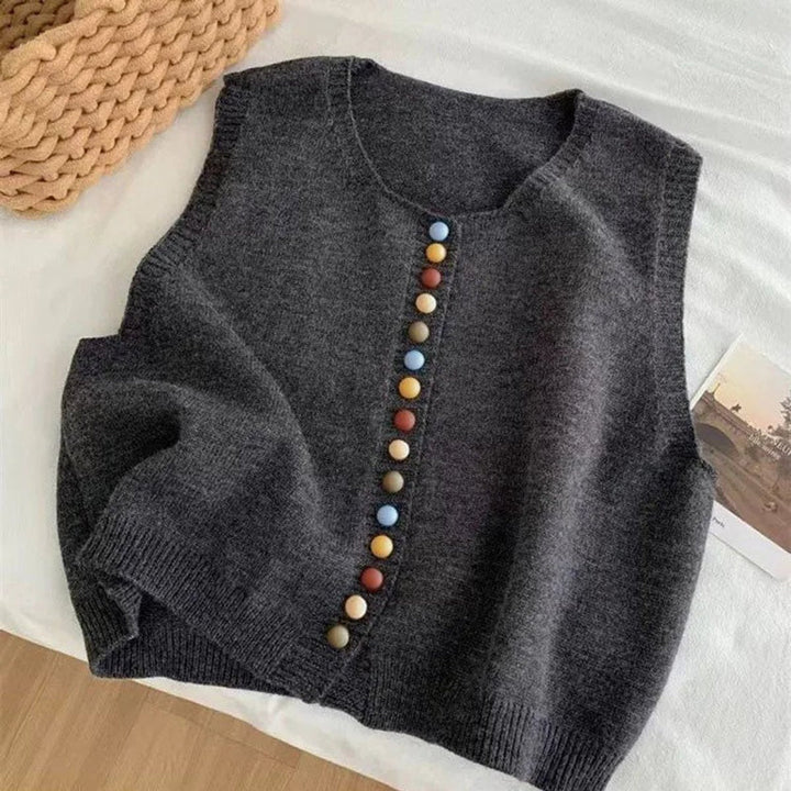 Sleeveless Knit Button-Front Vest