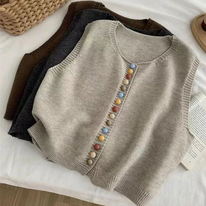 Sleeveless Knit Button-Front Vest