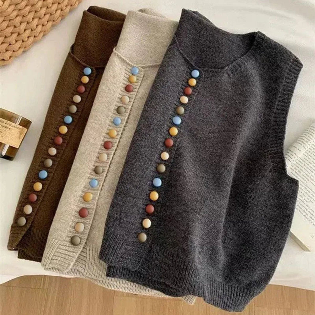 Sleeveless Knit Button-Front Vest