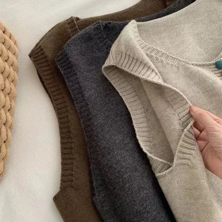 Sleeveless Knit Button-Front Vest