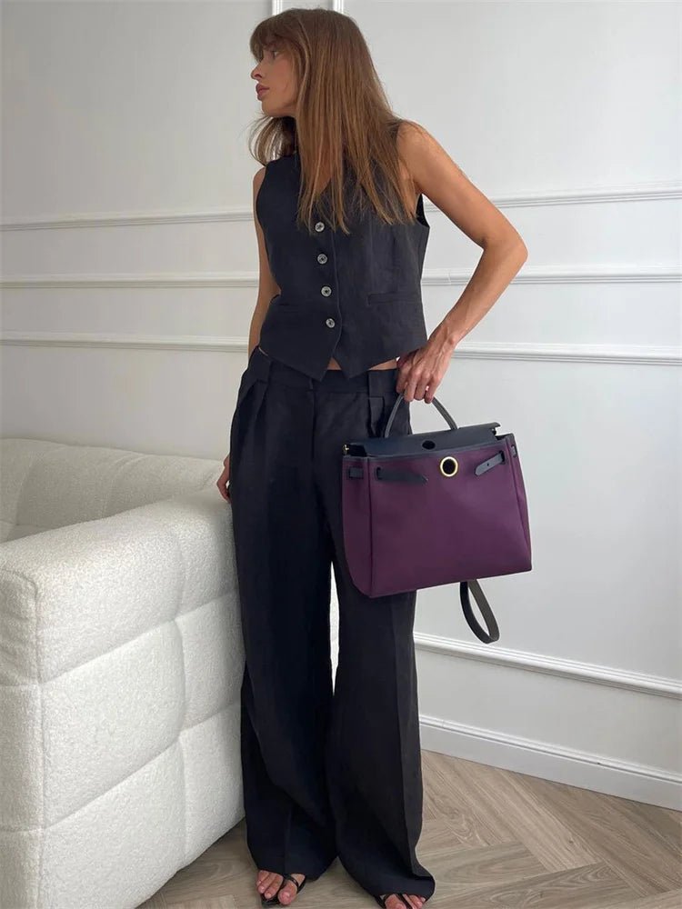 Sleeveless Linen Waistcoat and Wide-Leg Trouser Set