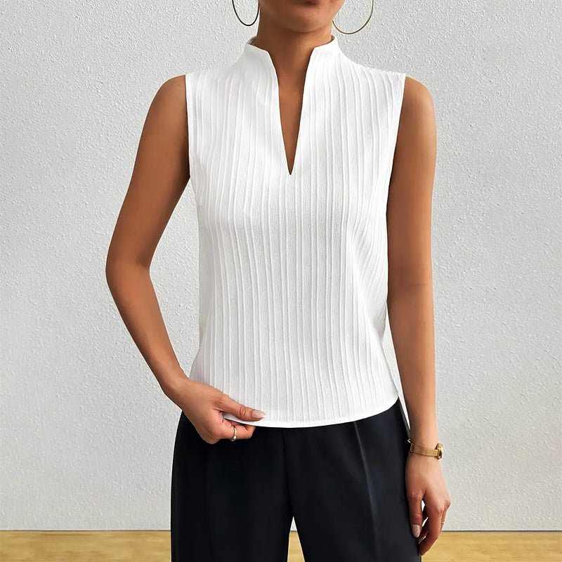 Sleeveless Striped Stand-Collar Blouse