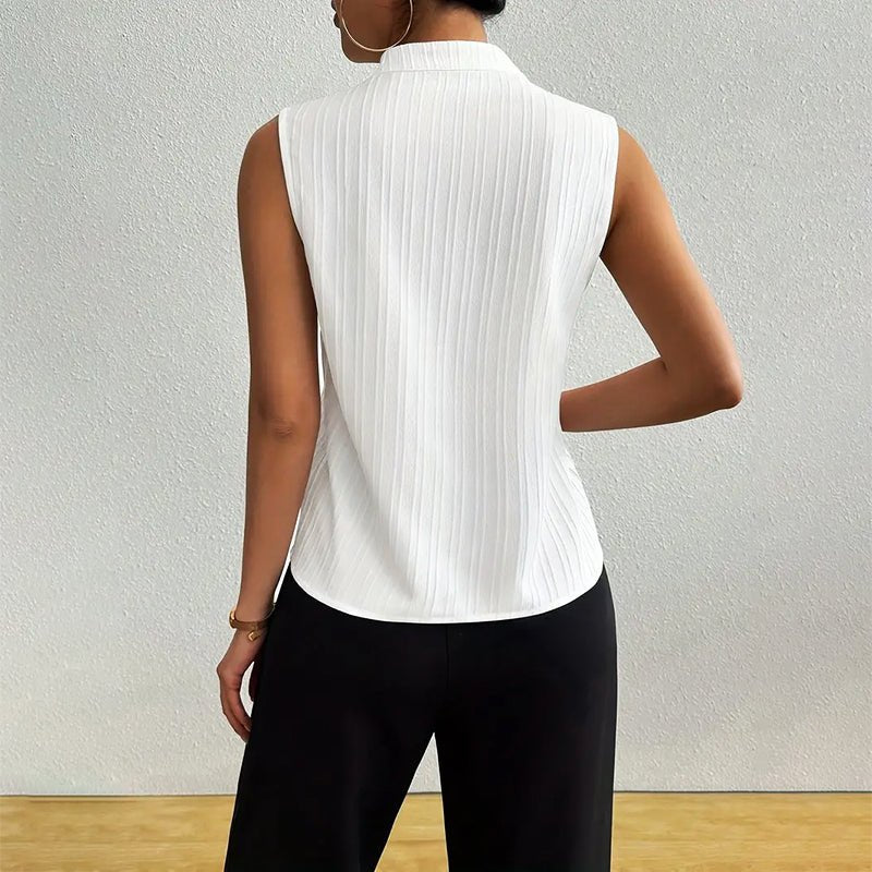 Sleeveless Striped Stand-Collar Blouse