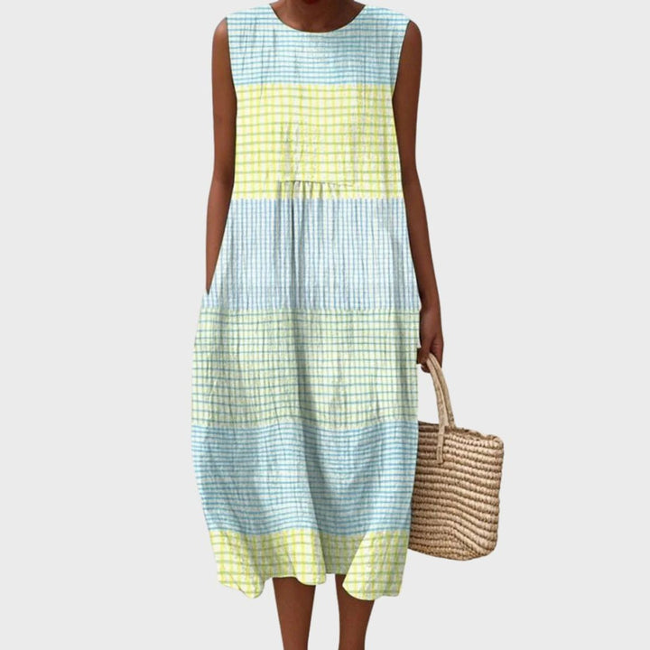 Sleeveless Tiered Plaid Cotton Midi Dress