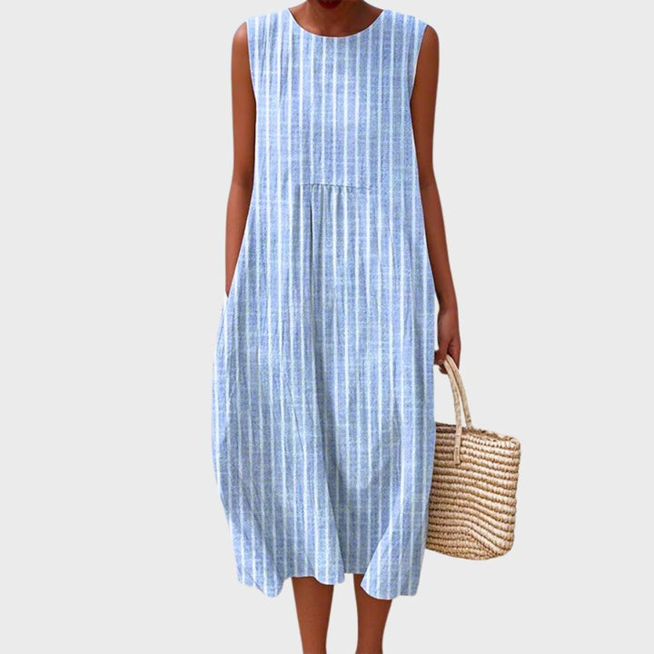 Sleeveless Tiered Plaid Cotton Midi Dress