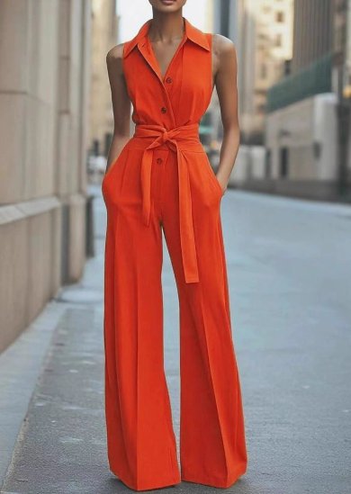 Sleeveless Wide-Leg Belted Jumpsuit