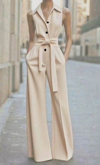 Sleeveless Wide-Leg Belted Jumpsuit