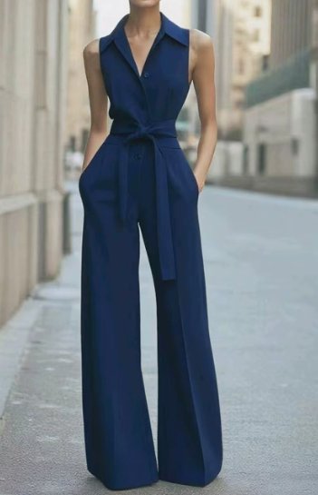 Sleeveless Wide-Leg Belted Jumpsuit