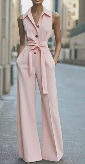 Sleeveless Wide-Leg Belted Jumpsuit